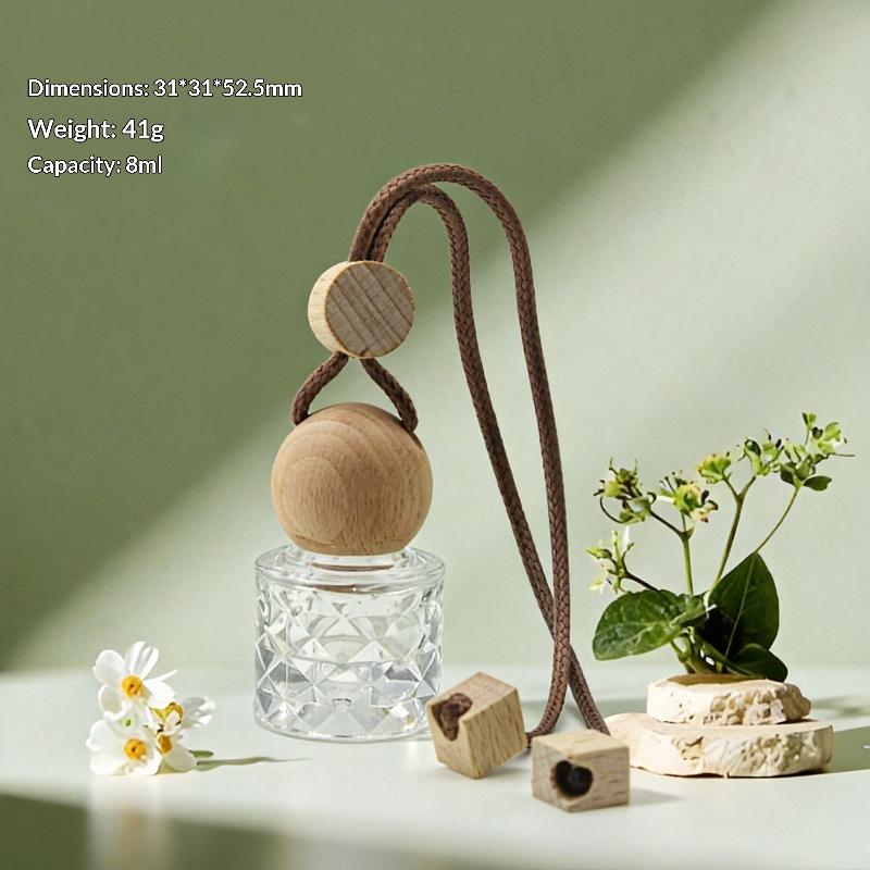 1Pcs Perfume Glass Bottle Empty Car Air Freshener Pendant With Wooden Caps Refillable Car Essential Oil Diffuser Bottle