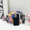 Fashion Cartoon Bunny Print Crossbody Bag with Wide Printed Strap, Casual Nylon Shoulder Purse for Daily Teens Use Wallets