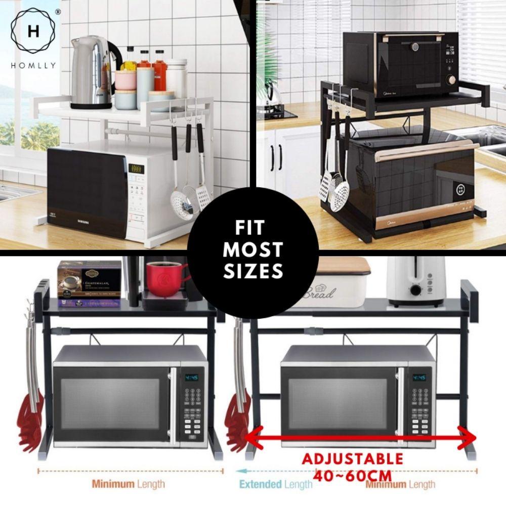 Homlly 2 Tier Expandable Adjustable Width Kitchen Microwave Oven Storage Rack Shelf