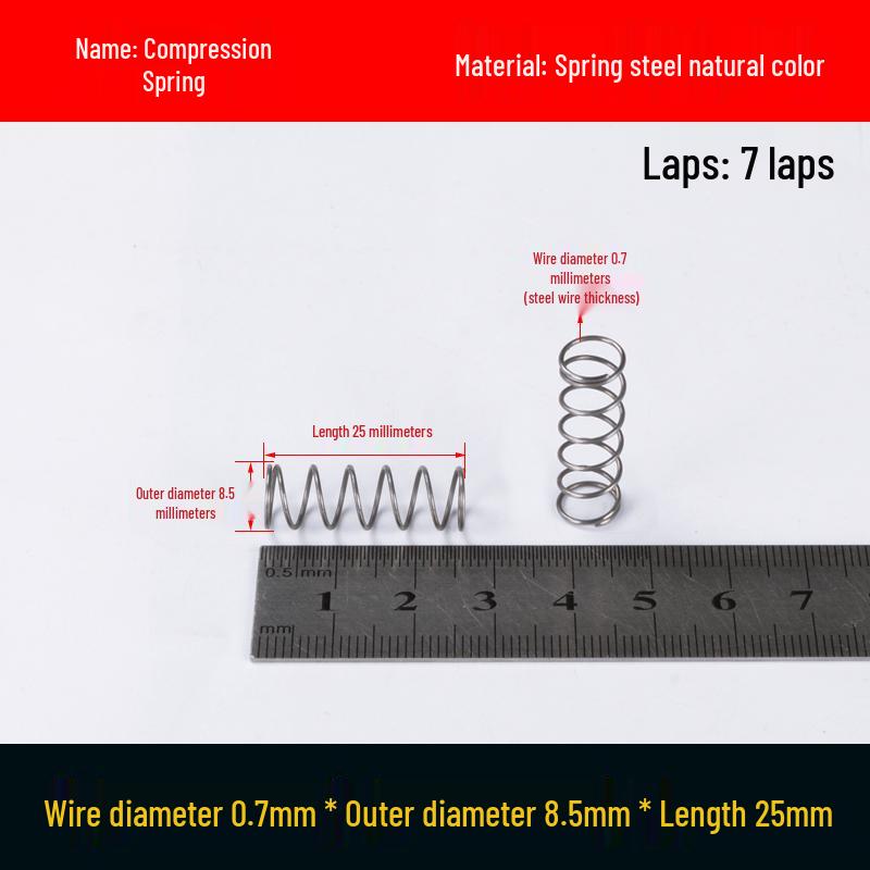 Druckfeder mit Rückstellfunktion aus Federstahl, 0,7 mm Drahtdurchmesser, 8-12 mm Außendurchmesser