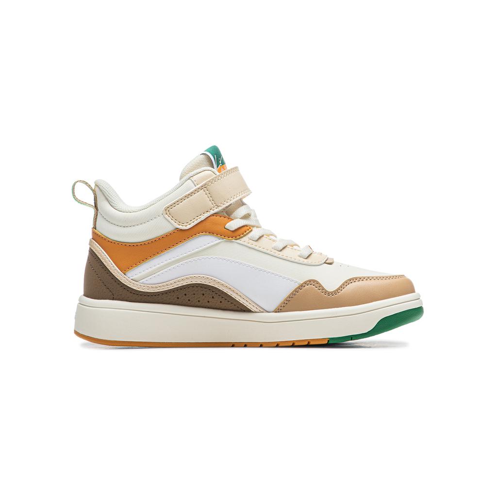 Li Ning Kids Sports Lifestyle Series Synthetic Leather Fashion Casual Wear Resistant Mid-Top Kids Sneakers Kids Sneakers Off-White Brown YKCU216-3