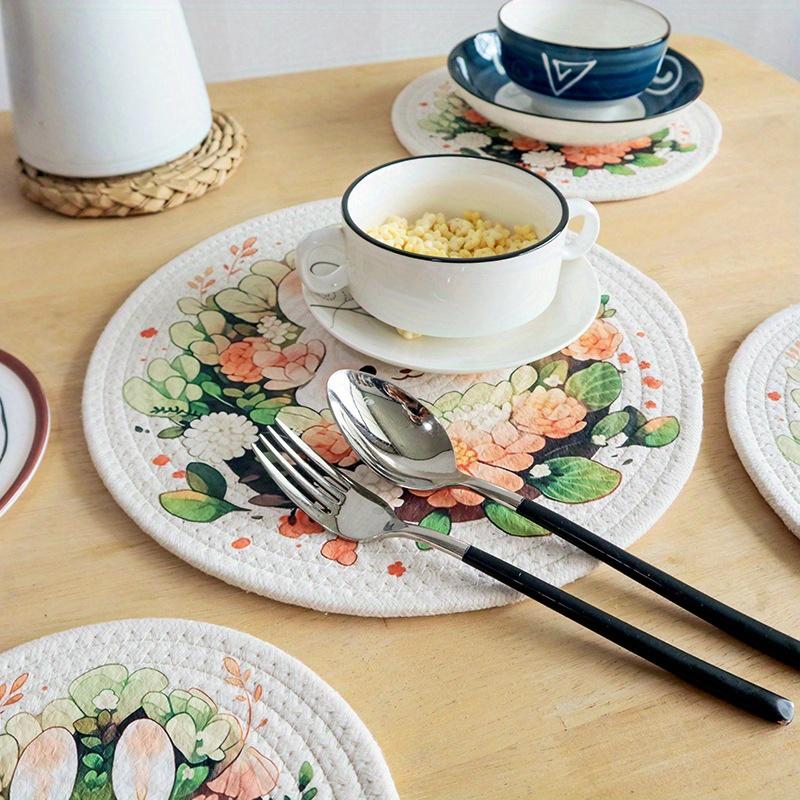 3pcs Green Rabbit Round Thermal Insulation, Kitchen Accessories,Pad Retro Home Dining Pad Thermal Insulation Pot Pad Cute Cotton Tray Pad