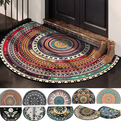 1pc Luxury Non-Slip Semi-Circle Welcome Mat – Thick 6mm Colorful Geometric Style, Perfect for Indoor Bedroom or Balcony Decor