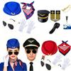 Damen Flugbegleiterin Cosplay Kostüm Zubehör Set Herren Flugbegleiter Kostüme Zubehör Kappe Sonnenbrille Krawatte Halloween Anzug