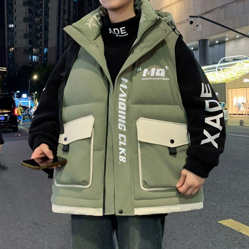Men's Winter Two-Piece Look Vest: Thickened Down Cotton Casual Cape Coat