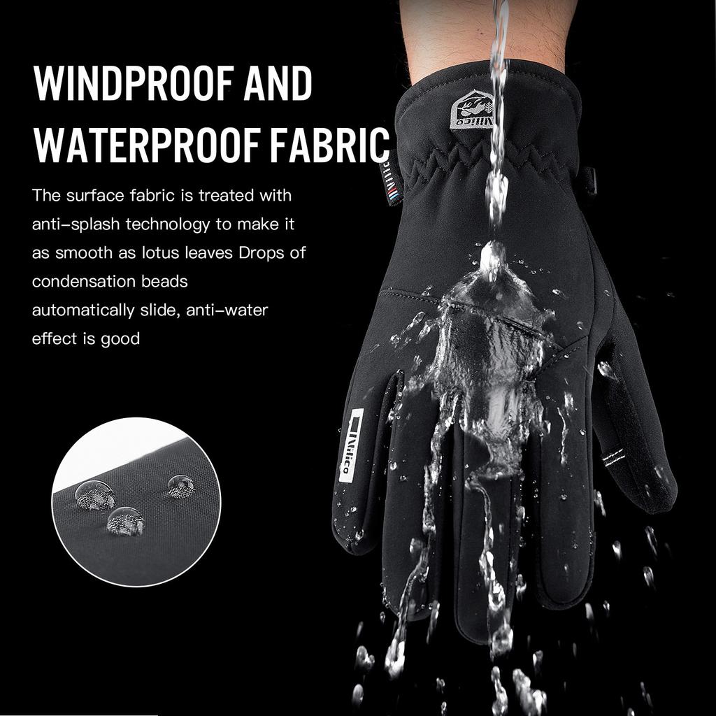 Men Winter Waterproof Cycling Gloves Outdoor Sports Running Motorcycle Ski Touch Screen Fleece Gloves Non-Slip Warm Full Fingers