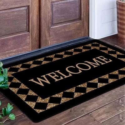 Alfombras con Estampado de Letras y Patrón de Cuadrícula Felpudos de Bienvenida Accesorios Decoración de Sala de Estar Esteras Dormitorio Mesita de Noche Pasillo Esterilla Antideslizante