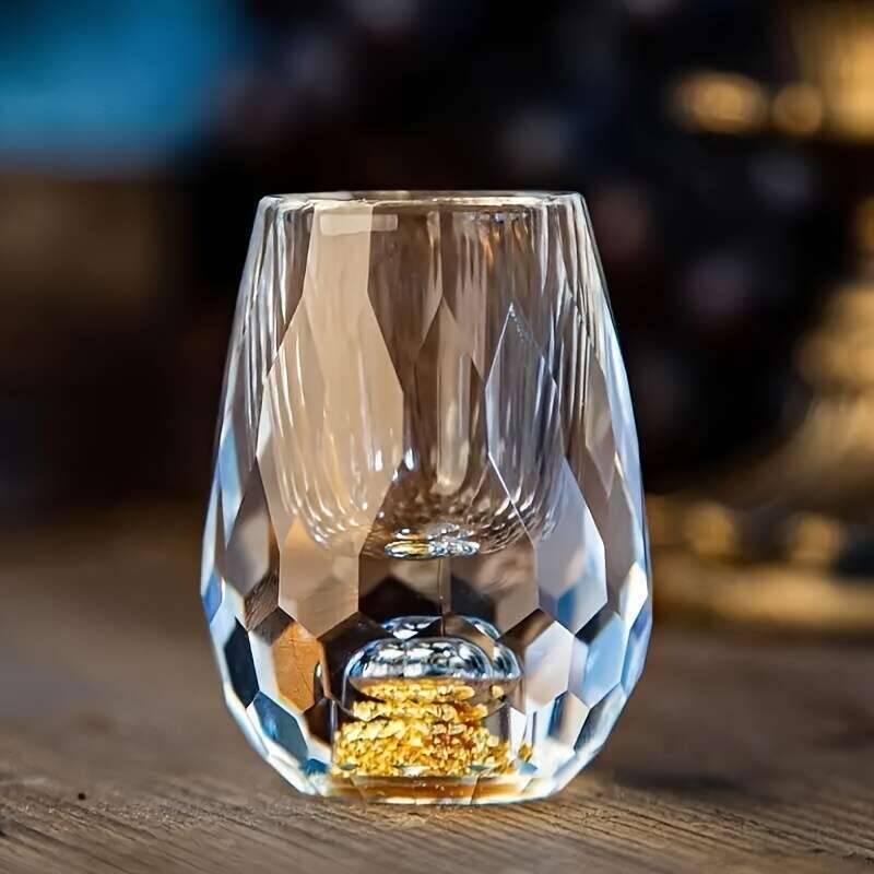 2Pcs/6Pcs Luxurious Crystal Golden Foil S Glass, 0.5Oz/15Ml, Exquisite Handcrafted Spirits Glasses For Whiskey, Vodka Cup
