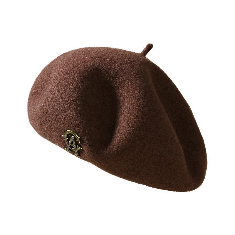Elegant Large Pure Wool Beret for Women - Retro Autumn/Winter Painter Hat with Warmth and Slimming Effect