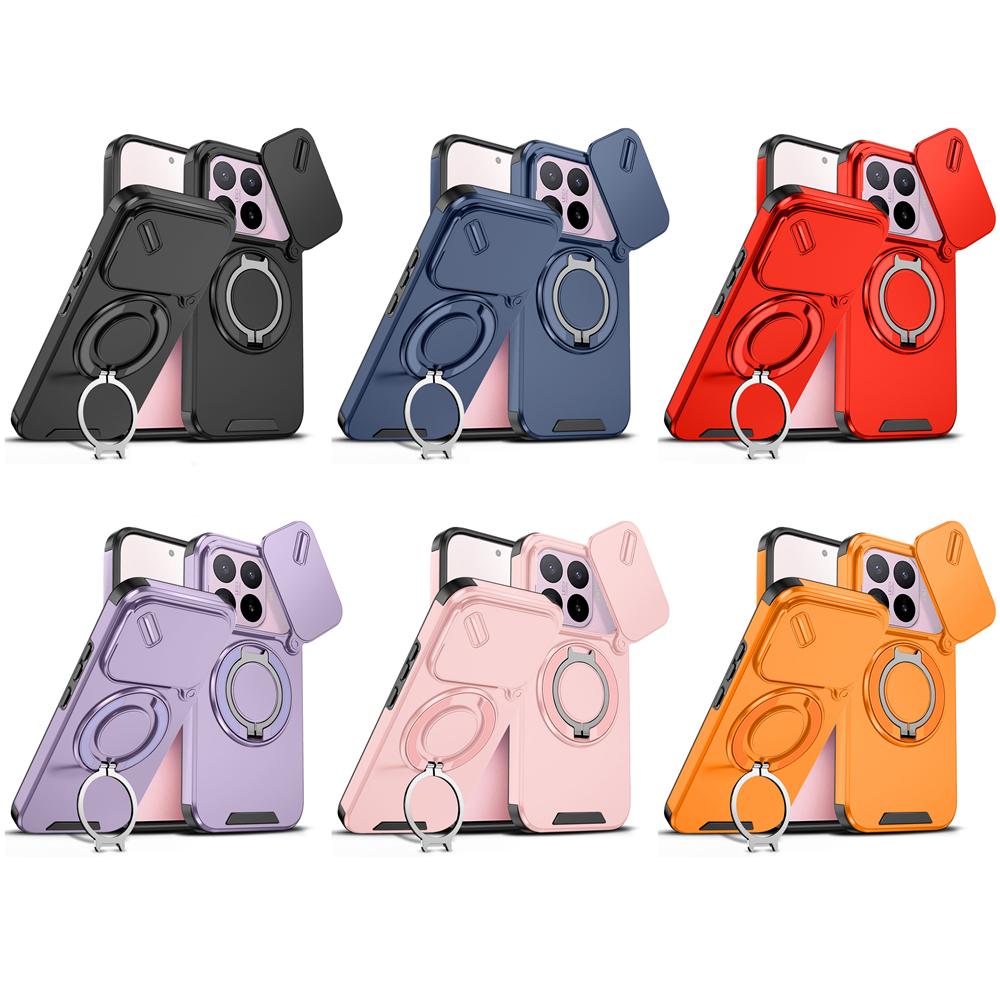 KEYSION 360° Rotating Ring Stand Phone Case for Xiaomi 17T 17T Pro 5G Slide Camera Protection Magnetic Shockproof Back Cover