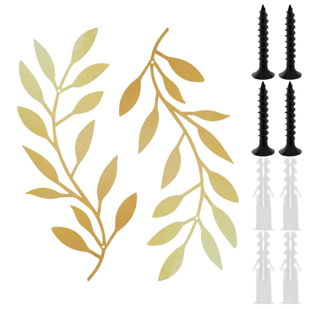 2Pcs Metal Tree Leaf Wall Decor Vine Olive Branch Style Wall Hanging Sign Decorative Home Decoration for Living Room Bedroom