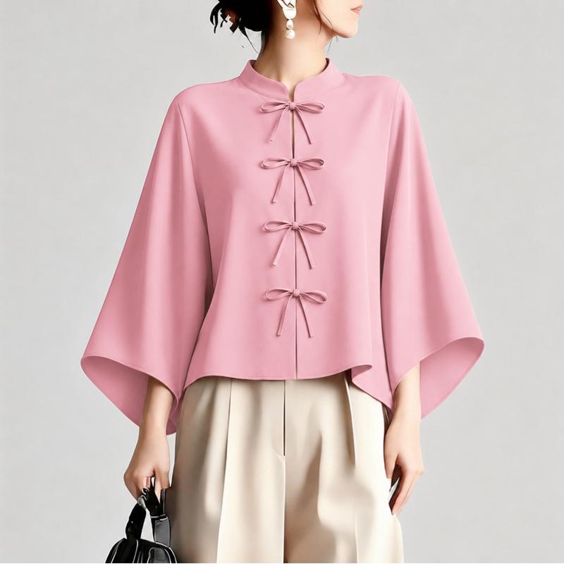 ZANZEA Women Casual Stand Collar Solid Color Loose Long Sleeve Blouse