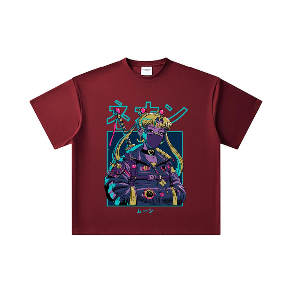 

260 GSM Double Yarn 32 Count 100% Cotton Sailor Moon V11 Cyberpunk Print Unisex Heavy Cotton T Shirt 2XL вина червоного кольору