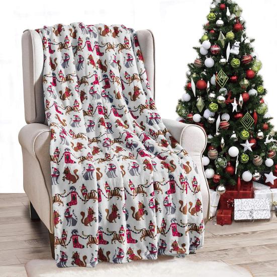 Winter Christmas Blanket Snowflake Elk Printed Thickened Plush Machine Washable Office Nap