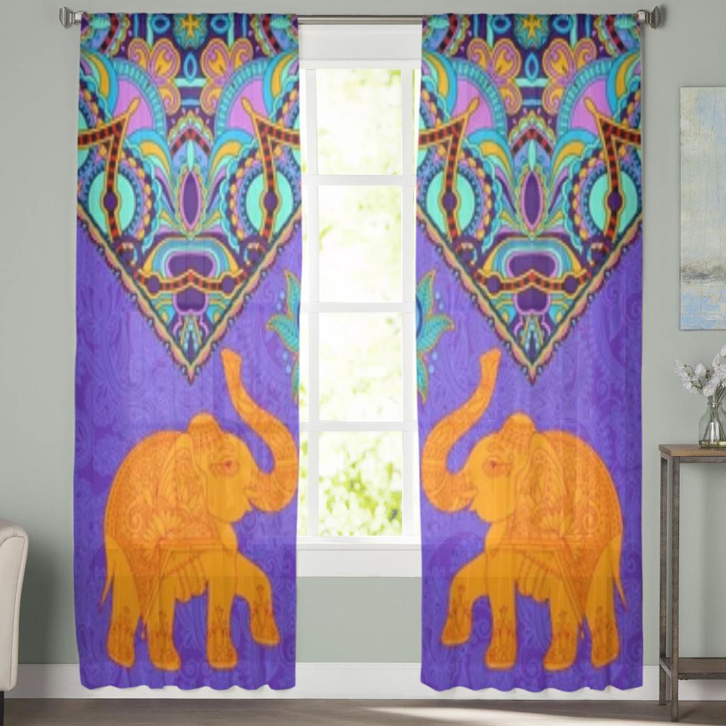 Muster mit Elefanten Transparente Fenstervorhänge für Wohnzimmer Schlafzimmer Voile Tüll Vorhänge Stoffdraperien für Küche
