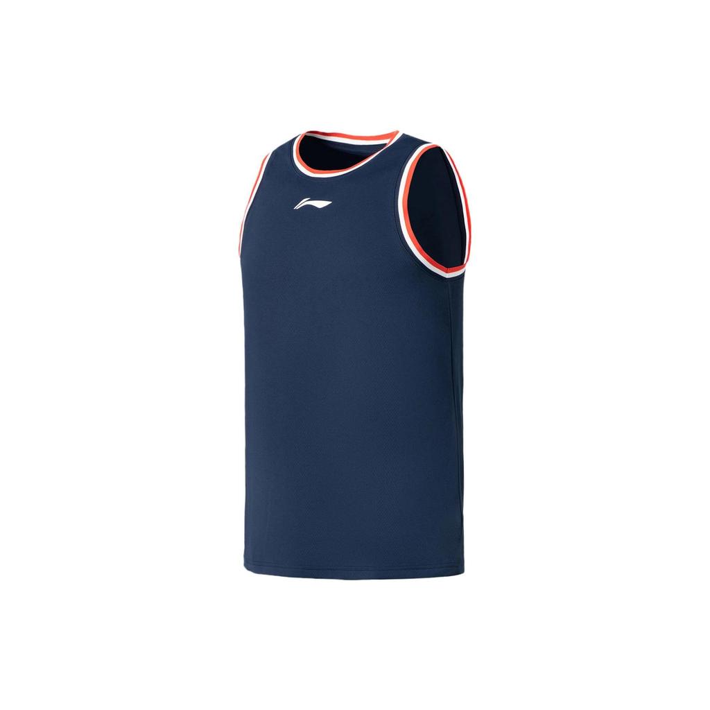 Li-Ning Professional Basketball Series Logo Print Striped Round Neck Vest Shorts Basketball Set Men Basketball Set Blue AATS003-1
