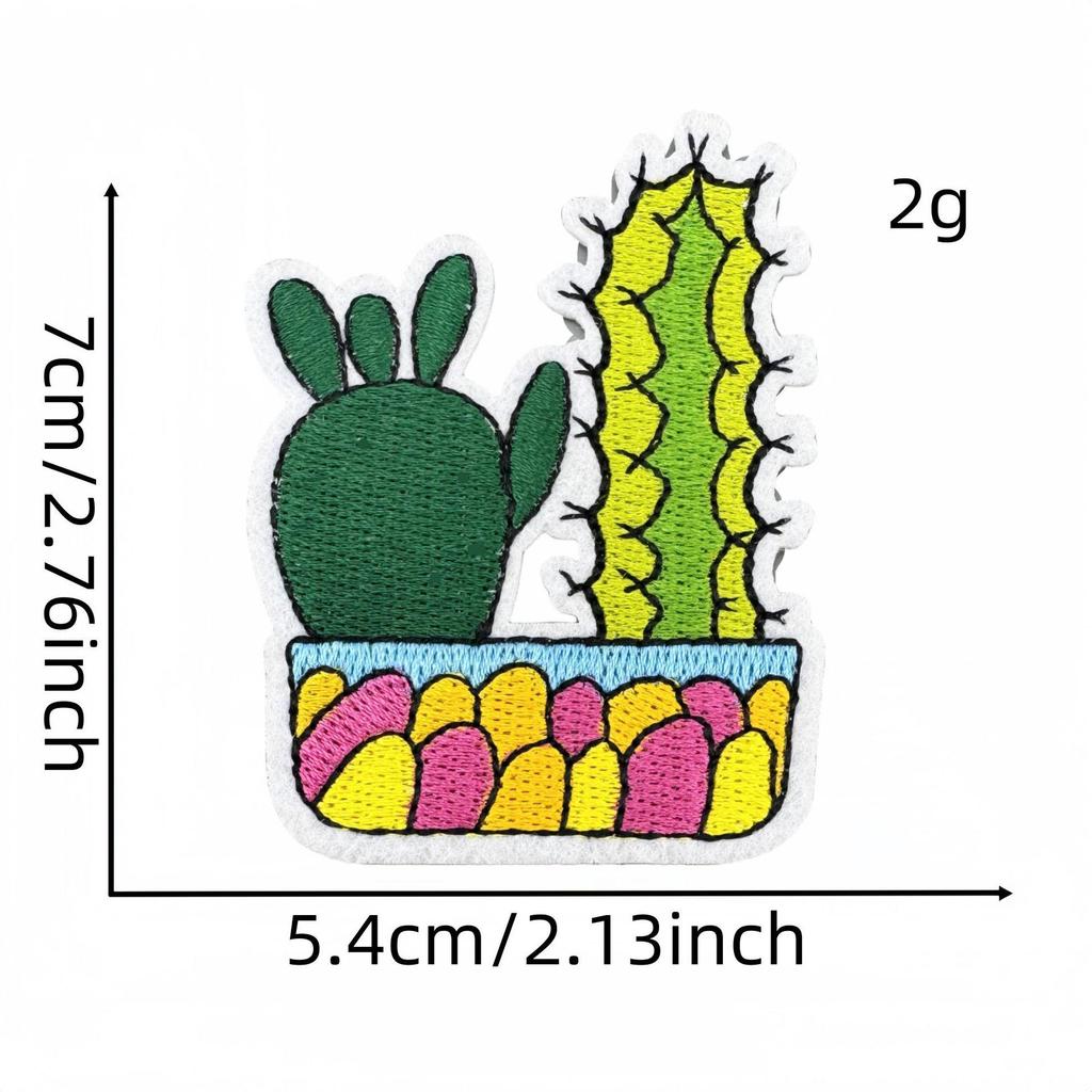 Cartoon Cactus Embroidered Cloth Patch with Hot Melt Adhesive