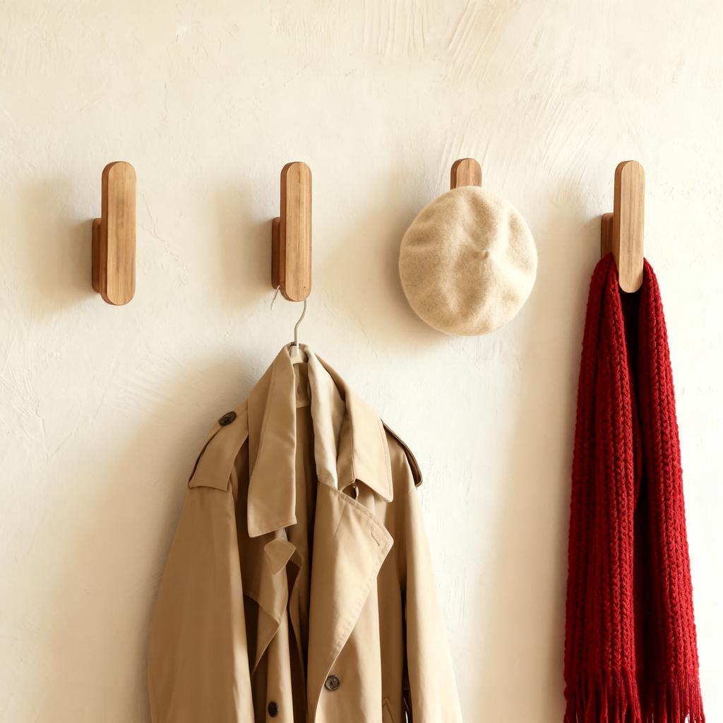 5pcs Solid Wood Hooks Strong Load-bearing Entrance Hallway Coat Rack Bathroom Bedroom Doorway Storage Organizer Multi-hook Design Space-saving