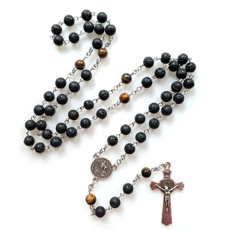 Vintage Religiöse Katholische Kreuz Rosenkranz Halskette Perlen Heilige Figur Jesus Hängen Anhänger Jesus Rosenkranz Halskette Für Frauen Männer