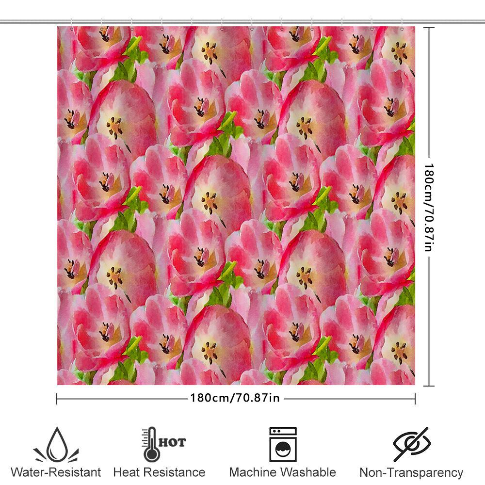 Trendy Watercolor Flower Shower Curtain Waterproof Bathroom Decor Customizable Size Pink Bloom 3D Printing Shower Curtains For H