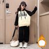 Girls Winter Padded Suit Middle and Big Children Hooded Warm Sweater + Pants Two-piece Set