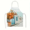 1 Stück Griechische Santorini Schürze Leinen Blau Tür Bougainvillea Küche Koch Geschenk Heimdekoration Malstil Kochen Backen