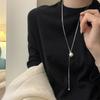 Sterling Silver Adjustable Long Pearl Necklace Women Minimalist Sweater Chain
