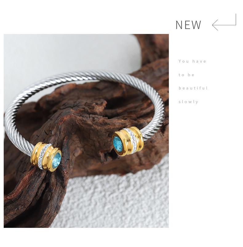 Titanium Steel Multi-Color Zirconia Open Bangle - Cross-Border Stainless Steel Hand Ornament