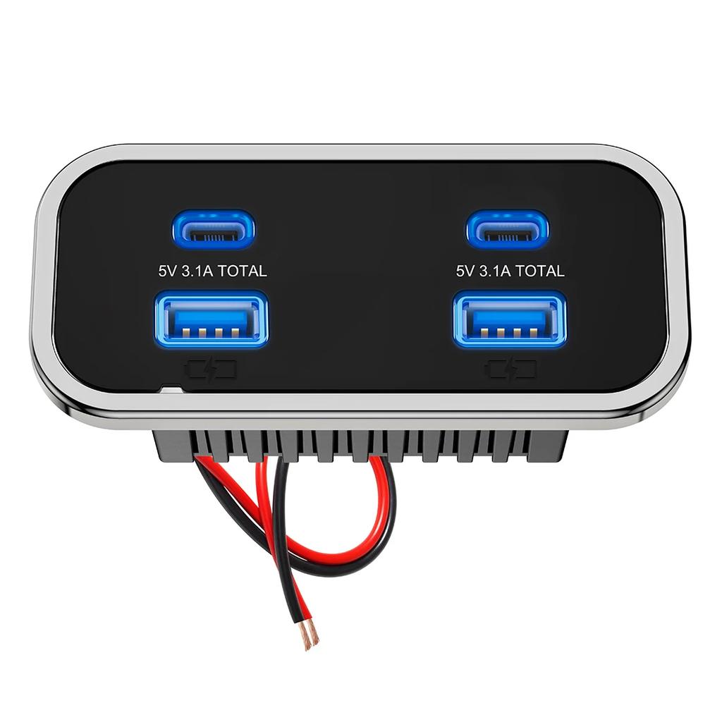 4 Ports Car Charger Socket Panel 12V/24V PD3.0 Type-C Quick Charge & QC3.0 Panel Wall Mount Charger Adapter for Car Bus RV Truck