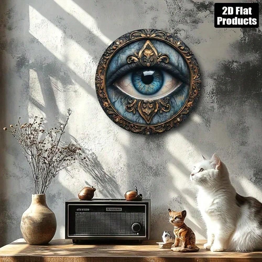 Vintage Metal Tin Sign Evil Eye Wall Decor 8x8 Inch Bohemian Protection Plaque