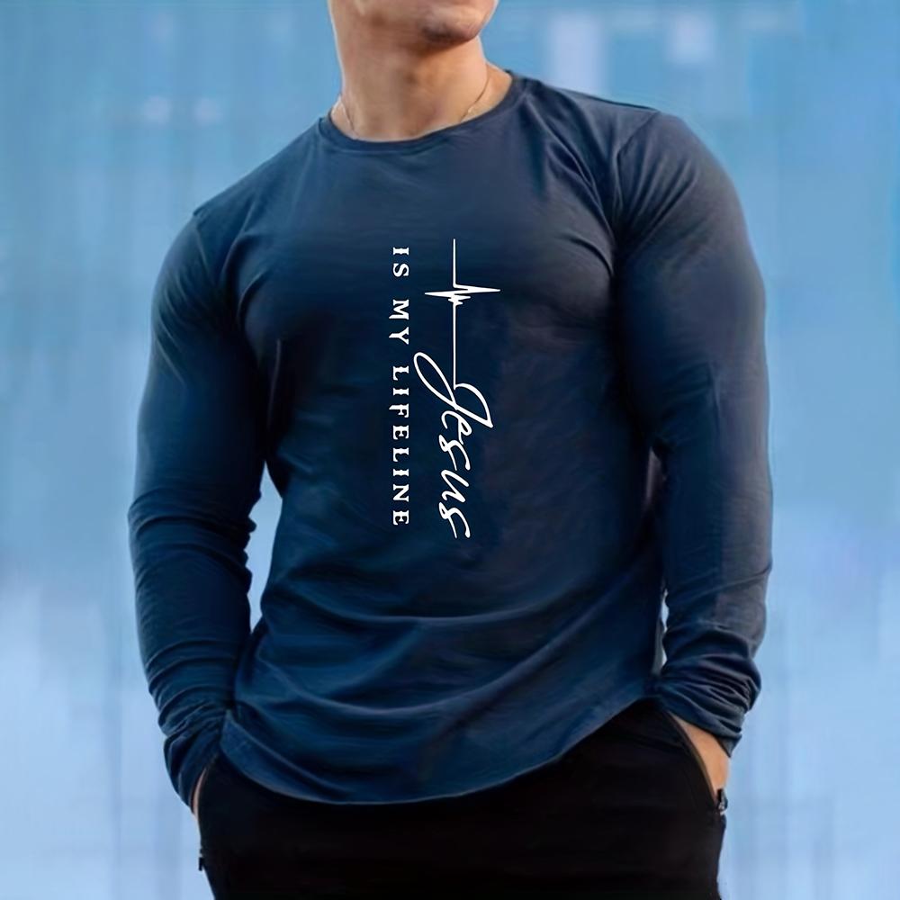 Funny Cross Letter Pattern T Shirt For Men Casual O-neck Long Sleeve T-Shirt Autumn Fashion Loose Cotton Tops Men's Clothes Tees