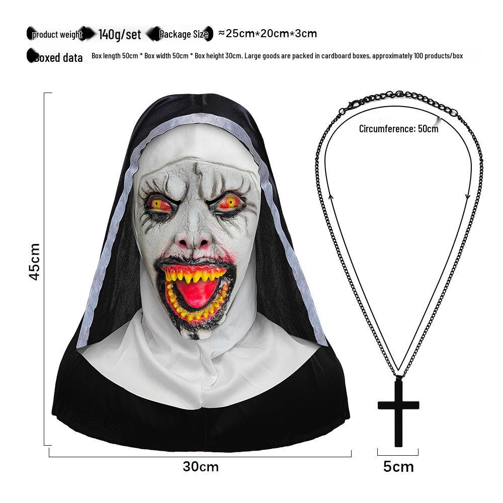 Maska Masquerade - Hełm Zakonnicy z Otwartymi Ustami - Straszna Twarz Ducha na Imprezę Halloweenową