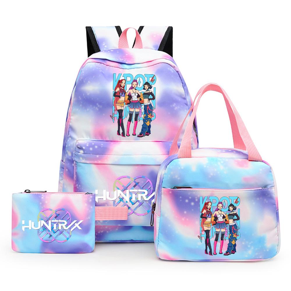3Pcs/set Cute Cartoon Kpop Printed Backpack with Pengcil Case Lunch Bag for Teenager Girl Boy Bookbag Large Capacity Travel Bag Kid Gift Rucksak