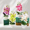 Luxury Artificial Orchid Flower Arrangement, White Silk Fake Plant with Vase for Modern Home Office Centerpiece Decor