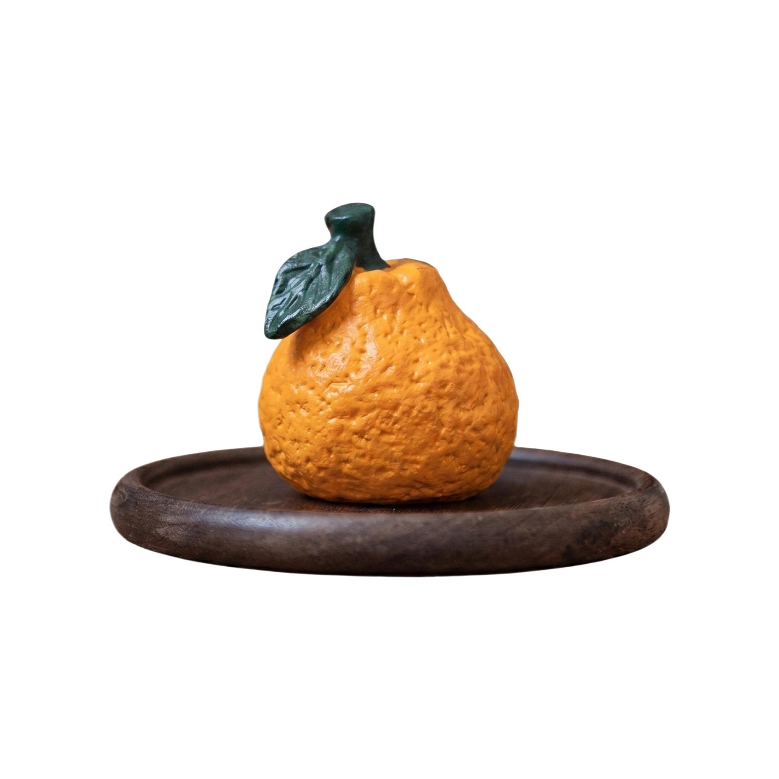 

Creative Desktop Decoration Fruit Ornament with Leaf Detail on Round Wooden Base for Home Office Tabletop Display and Interior Styling one size
