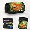 Süßes Fuchs-Zeichen-Federmäppchen - Großer Schul- & Uni-Organizer mit fuchsorangem Stifthalter, Tasche für Stifte, Marker, Schreibwaren (Schüler, T