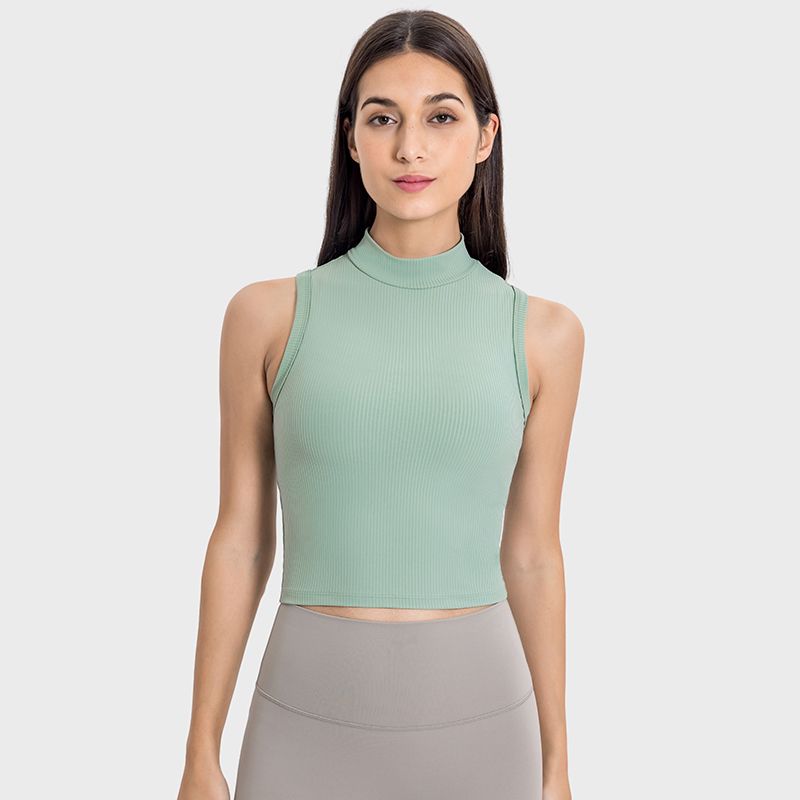 Original Fitness Yoga Wear Tops Women's Quick-Drying Slim Fit Fashion Tape Pilates Training Wear Turtleneck Sleeveless Vest