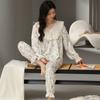 Large Size Plus 100 Pounds Pajama Suit Women's Spring and Autumn Pure Cotton Sweet Home Wear New Long-sleeved Trousers Home Wear Set