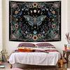 Faxdong Boho Green Butterfly Tapestry, Aesthetic Triple Moon and Sunflowers Crystal Tapestries, Moth Mystic Decor for Bedroom Living Room