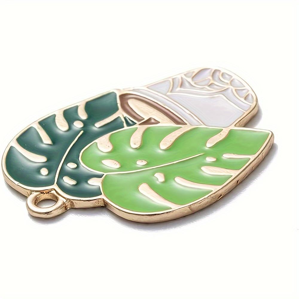 2/6/12pcs Leaf Glazed Alloy Pot Cultural Pendant Leaf Green Plant Pot Pendant DIY Jewelry Crafts Bracelet Necklace Decoration
