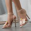 Women's pointed three-dimensional flower stiletto sandals women's shoes gorgeous party apricot high heels