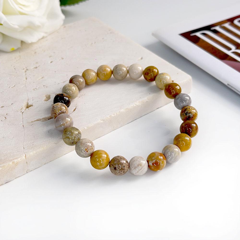 Natural Stone Beaded Bracelet 6-10mm Stretch Yoga Jewelry - Tiger Eye Turquoise Agate Jasper Healing Bangles for Women Men