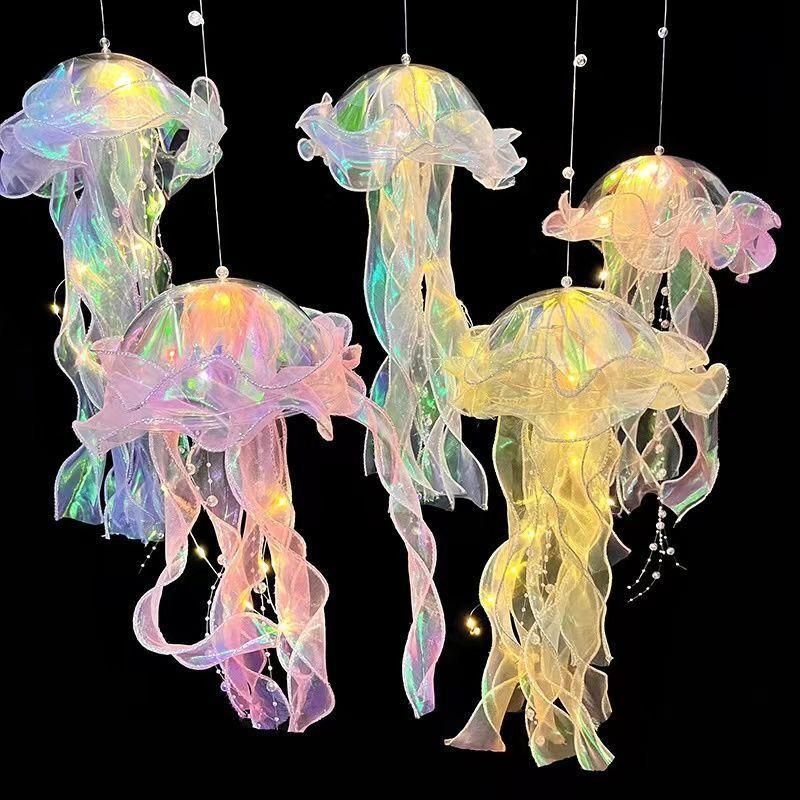Glowing Jellyfish Lantern Night Light: Decorative Hanging Lamp for Girl's Room