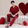 Couple Pajamas Ice Silk Summer Wedding Short Sleeves Trousers Red Loungewear Women's Wedding Engagement Men's Suit