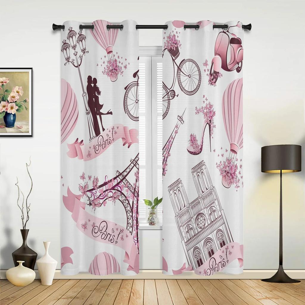 France Paris Tower  Air Balloon Retro Curtains for Bedroom Living Room Drapes Kitchen Children Window Curtain Home Decor