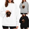 Damenmode Lässiges Langarm-Flanell-Sweatshirt-Oberteil mit Hohem Kragen und Haustier-Tasche