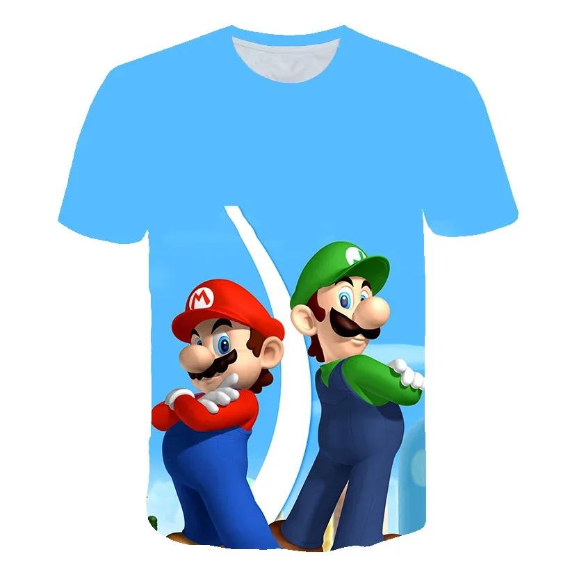 2025 MINISO Summer T-shirt  Super Mario Bros T-shirt Kids Harajuku Fashion Casual T-Shirt Boy Girls Polyester Boys Girls Short Sleeve