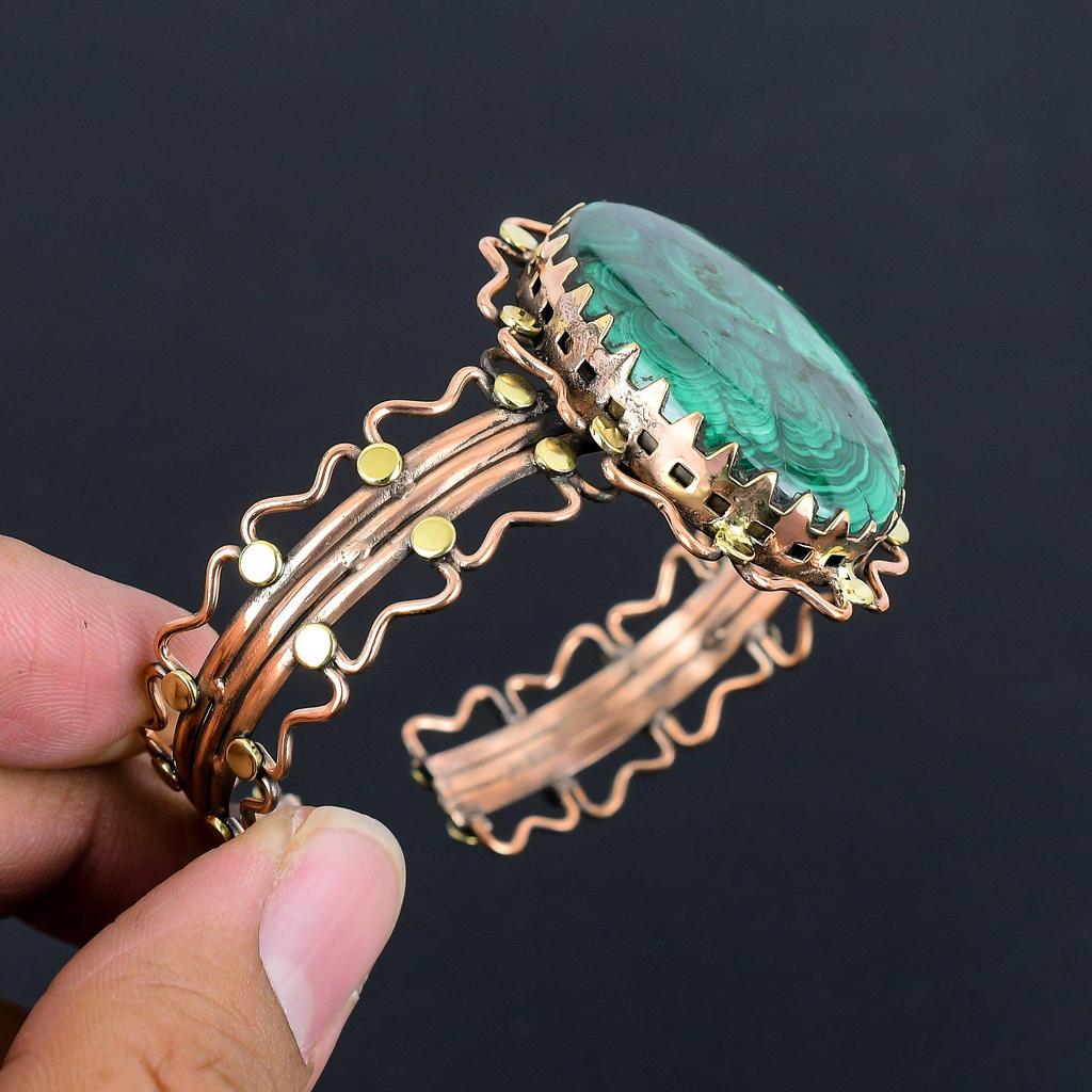 Malachite Bracelet, 999 Copper Wire Wrapped Gemstone Jewelry, Handmade Bracelet For Mother Day