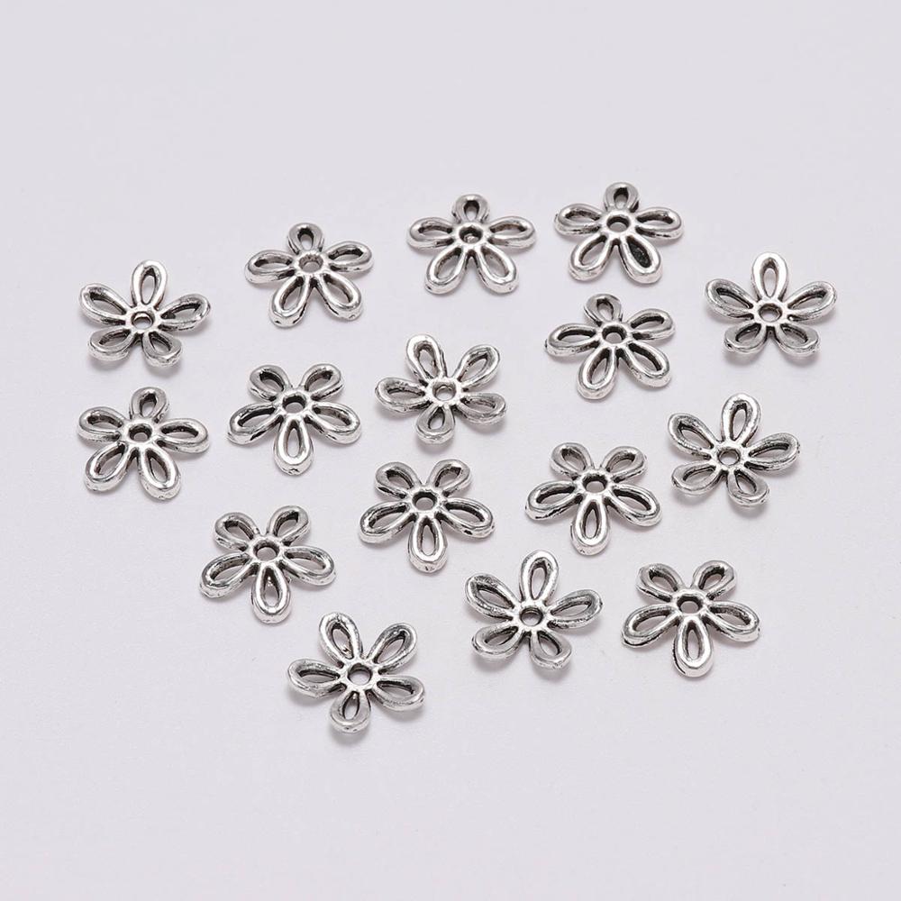 50pcs/Lot 11.5mm 5 Petals Antique  Simple Hollow Flower Loose Sparer Apart End Bead Caps For DIY Jewelry Making Findings