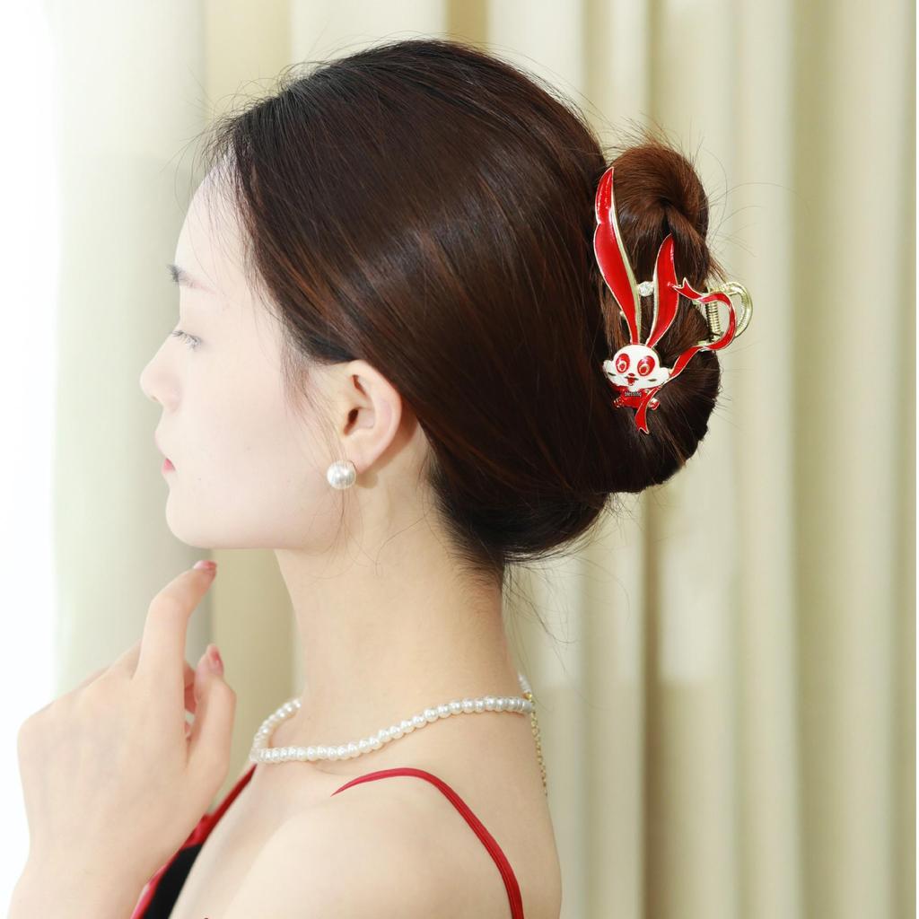 Ancient Style Mid-Autumn Festival Red Fu Dragon Zodiac Claw Clip - Versatile Large Shark Design